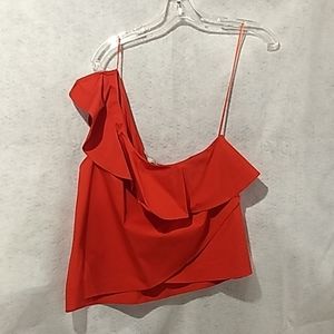 Zara red ruffle shirt